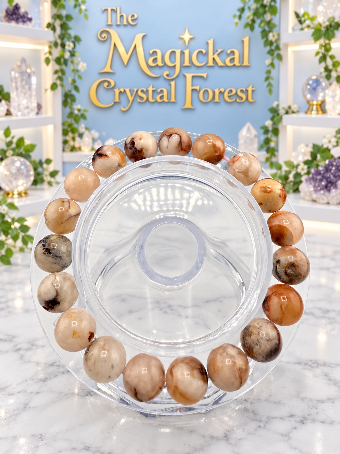 Flower Agate Bead Bracelet 10mm