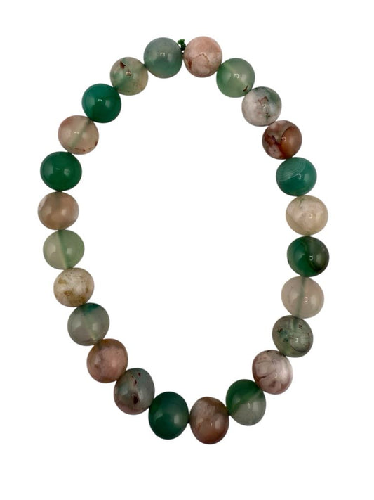 Green Flower Agate Bead Bracelet 10mm