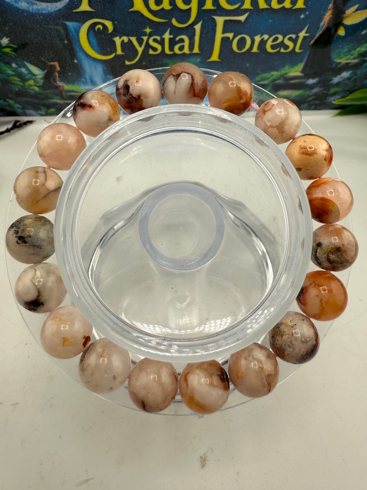 Flower Agate Bead Bracelet 10mm