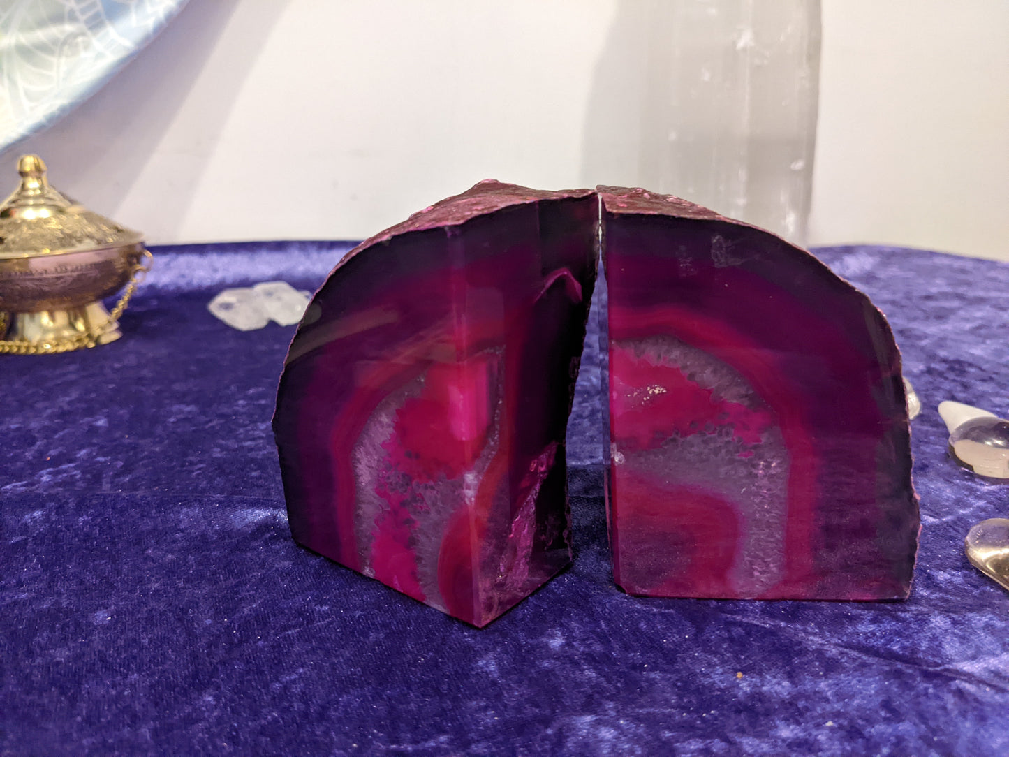 Pink agate bookends