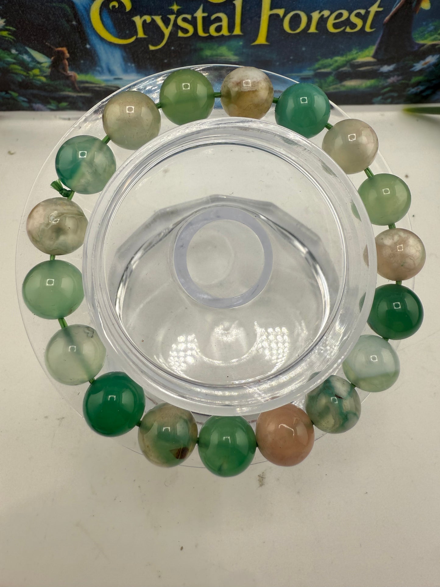 Green Flower Agate Bead Bracelet 8mm