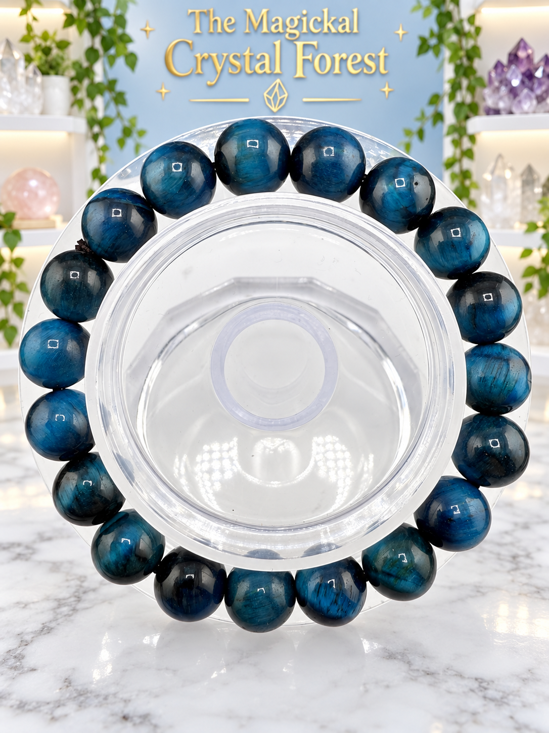 Blue Tiger Eye Bead Bracelet 10mm