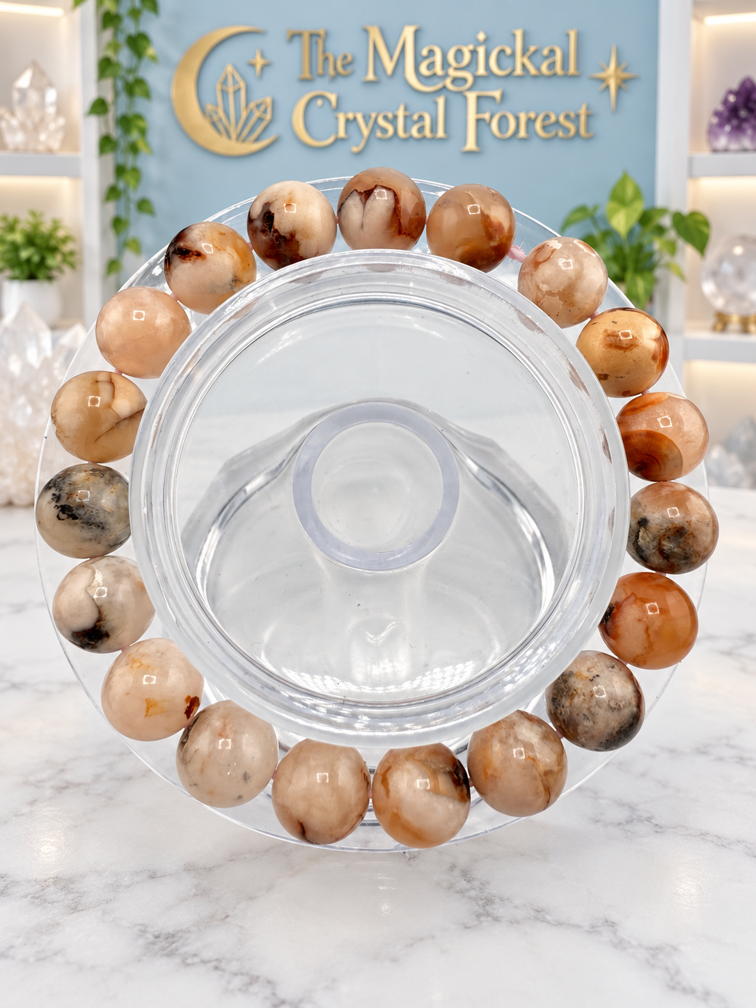Flower Agate Bead Bracelet 10mm