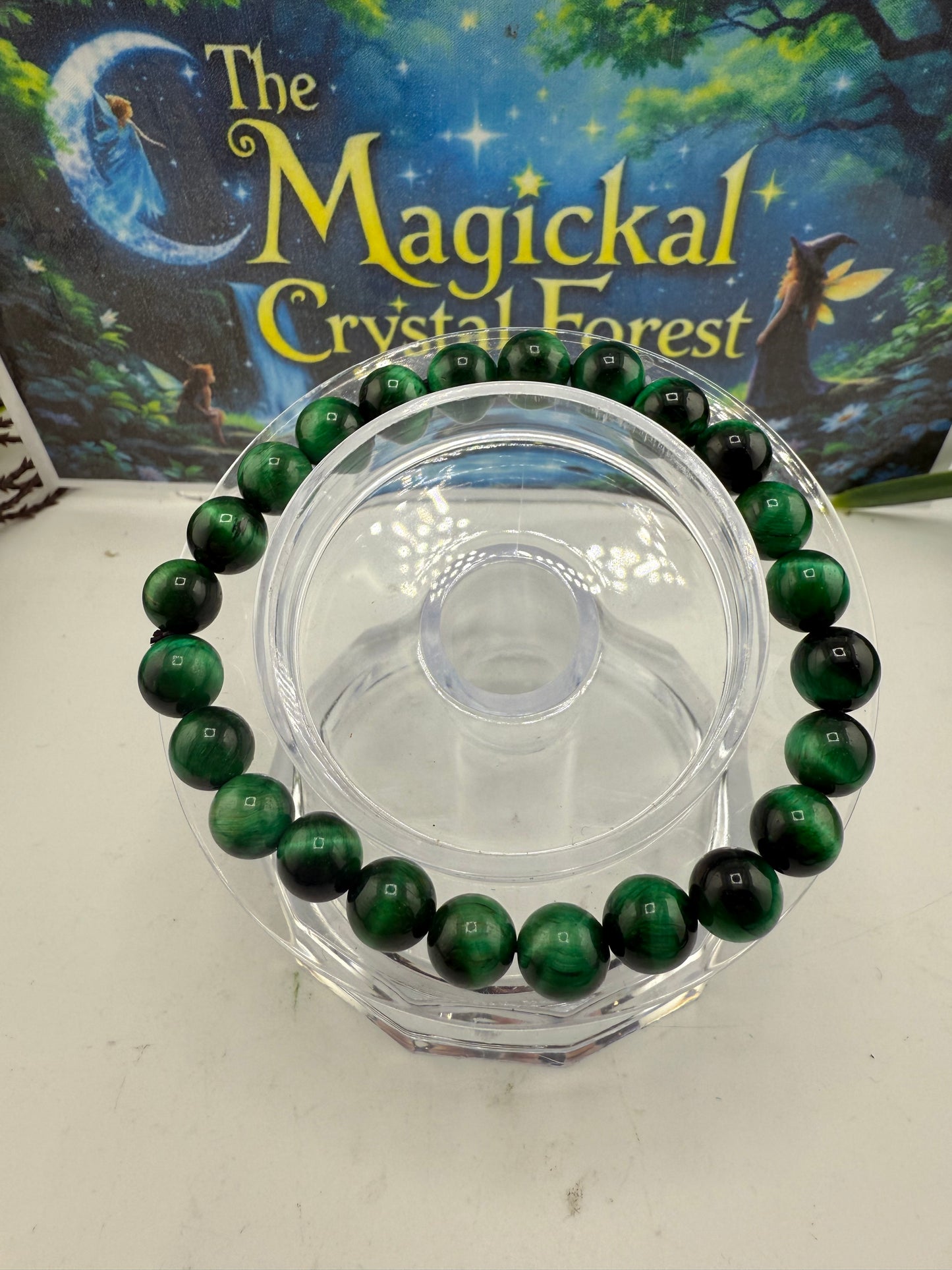 Green Tiger Eye Bead Bracelet 8mm