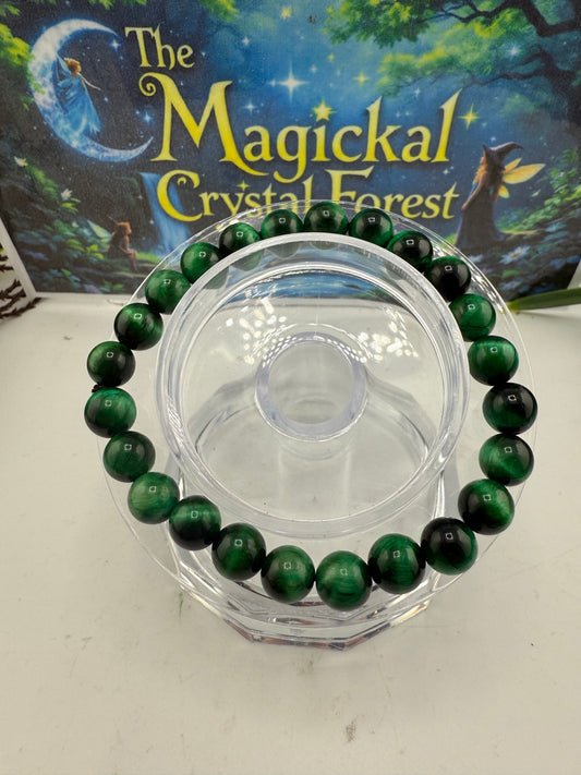 Green Tiger Eye Bead Bracelet 8mm