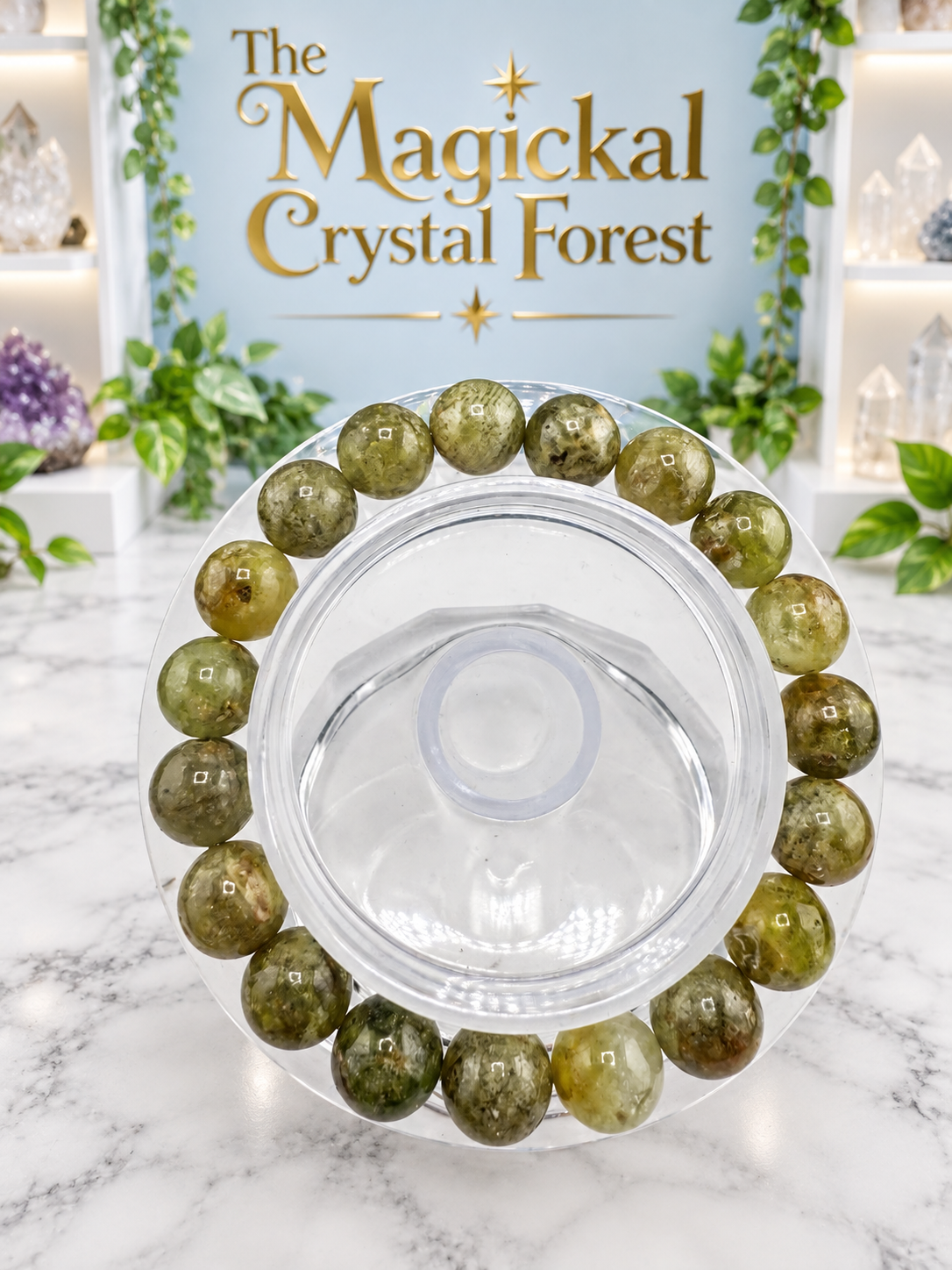 Green Garnet Bead Bracelet 10mm