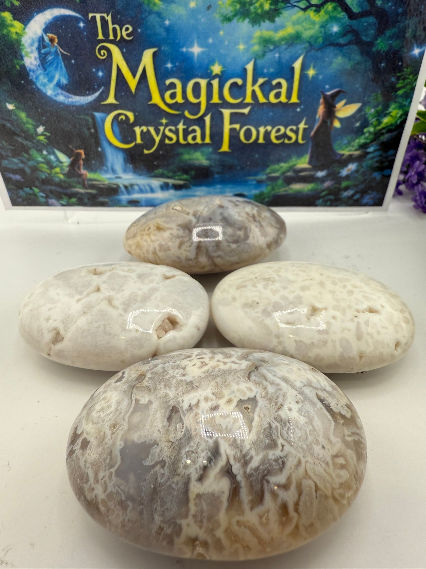 White Lace Agate Palm Stone