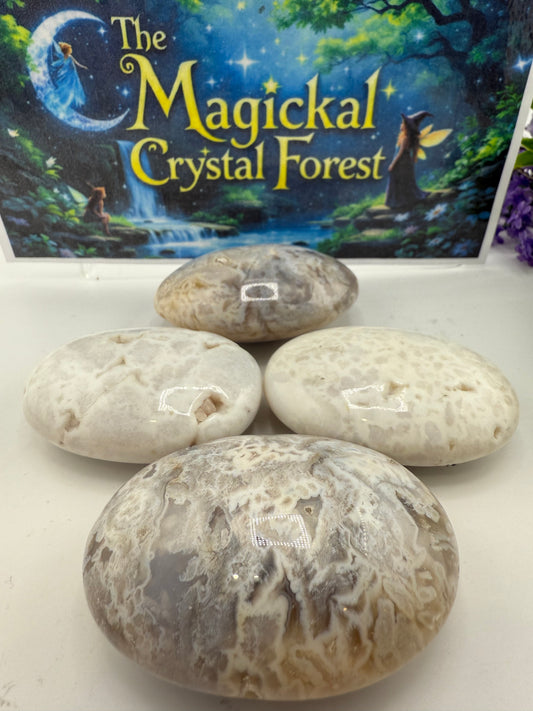 White Lace Agate Palm Stone