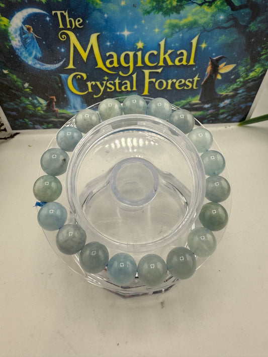Aquamarine Bead  Bracelet 10mm