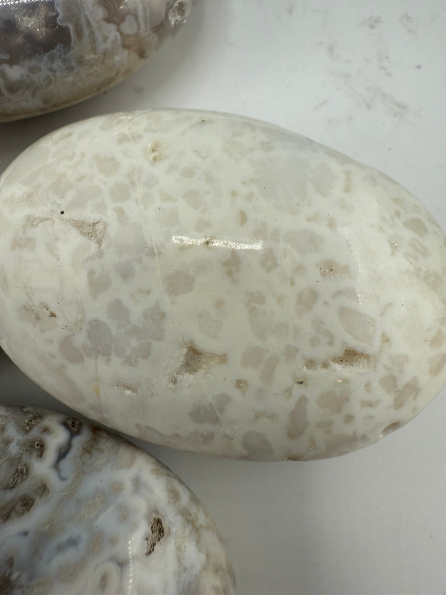 White Lace Agate Palm Stone