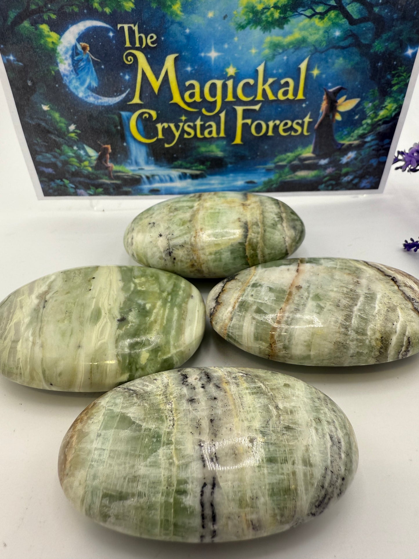 Green Calcite Palm Stones