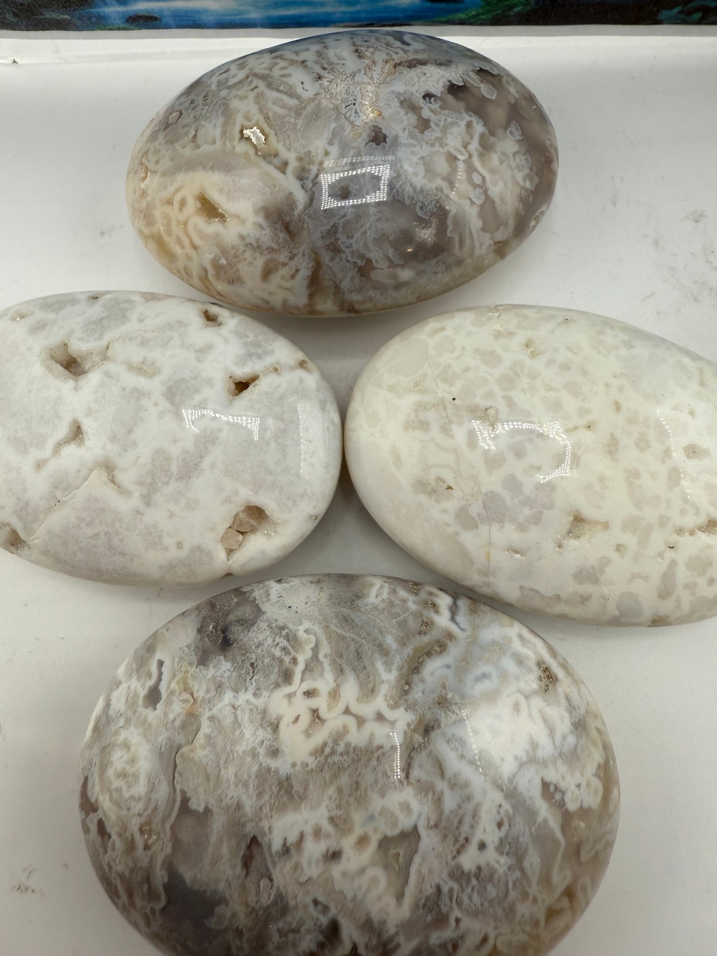 White Lace Agate Palm Stone