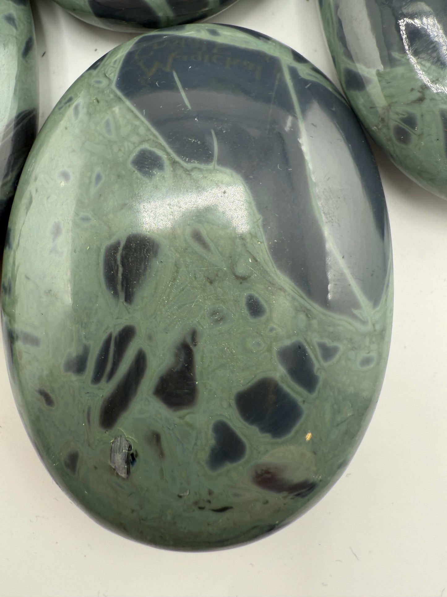 Green Spider Webb Obsidian Palm Stone