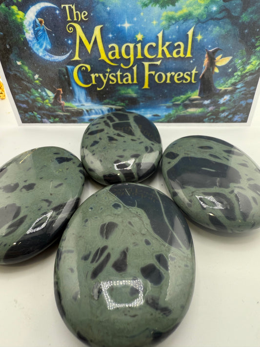 Green Spider Webb Obsidian Palm Stone