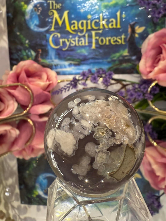 Black Flower Agate Sphere
