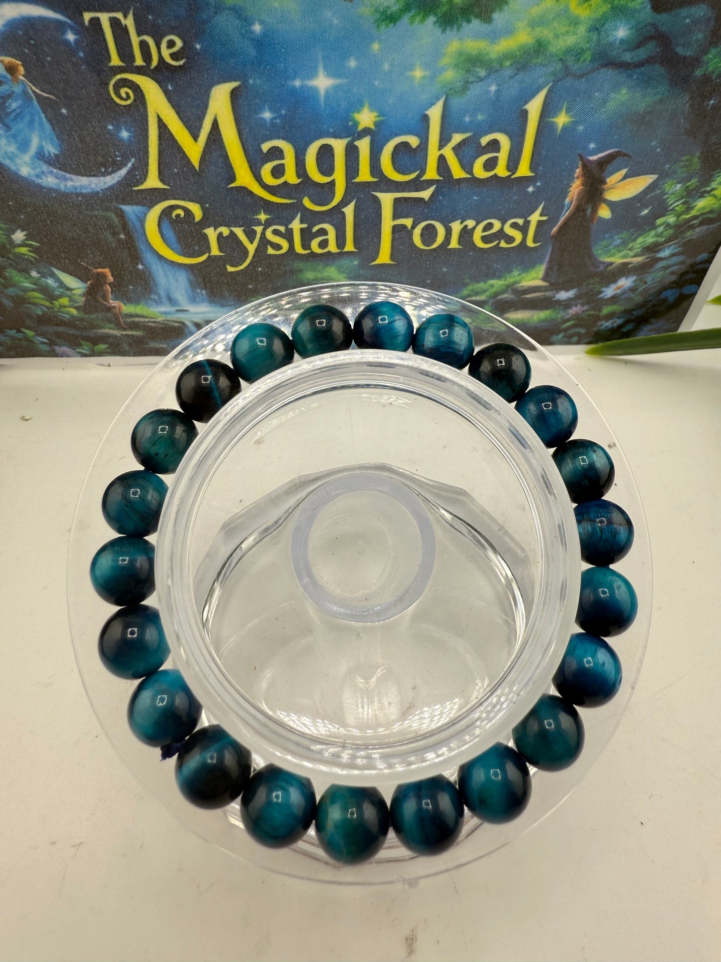Blue Tiger Eye Bead Bracelet 8mm