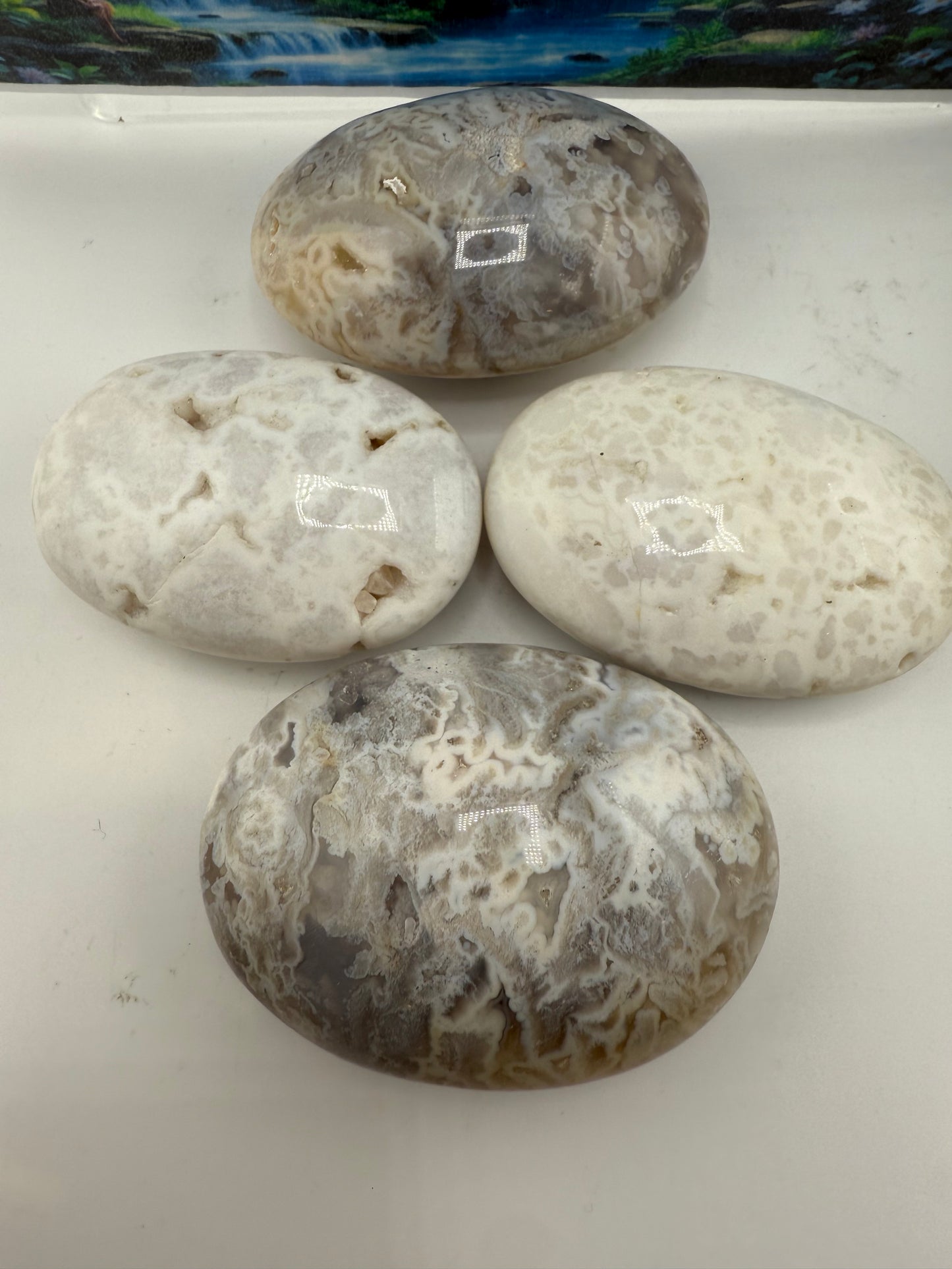 White Lace Agate Palm Stone