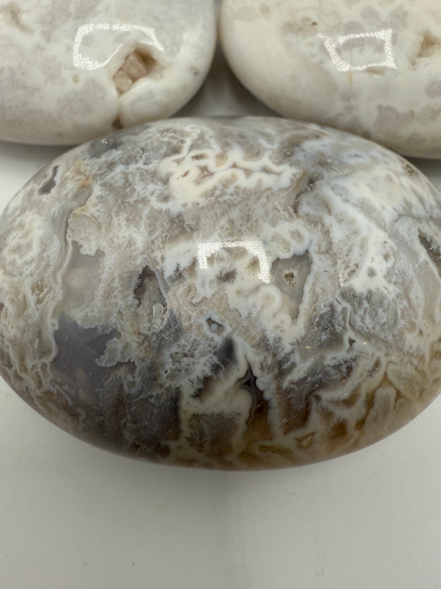 White Lace Agate Palm Stone