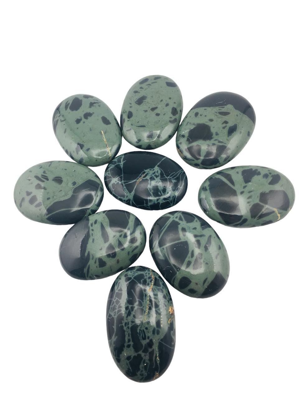 Green Spider Webb Obsidian Palm Stone