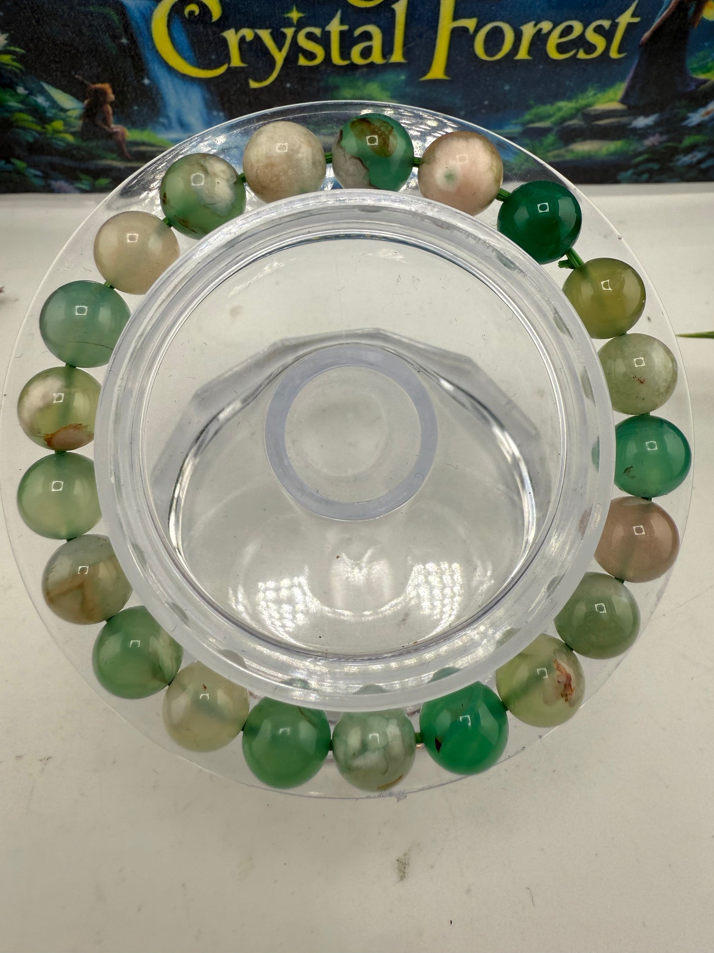 Green Flower Agate Bead Bracelet 8mm