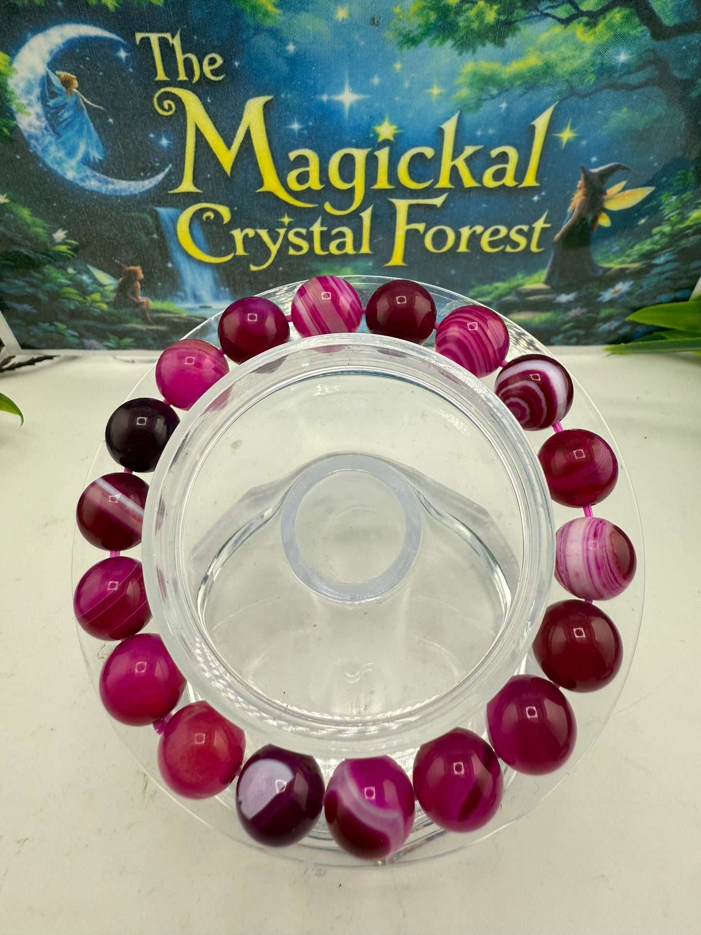 Pink Agate Crystal Bracelet 10mm