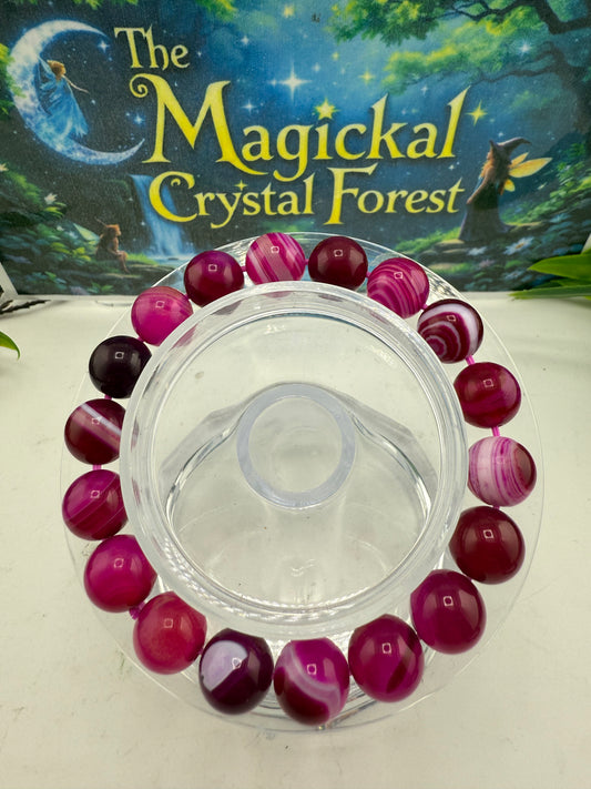 Pink Agate Crystal Bracelet 10mm