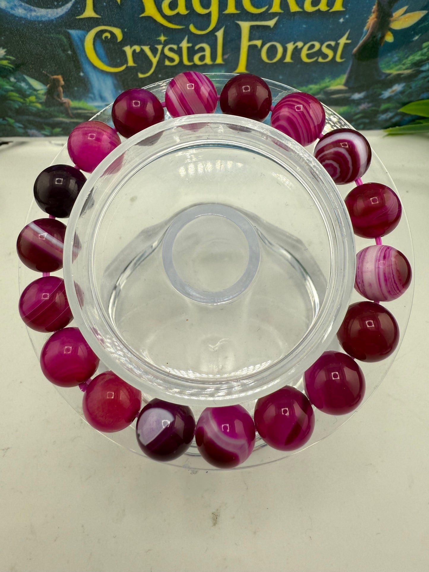 Pink Agate Crystal Bracelet 10mm