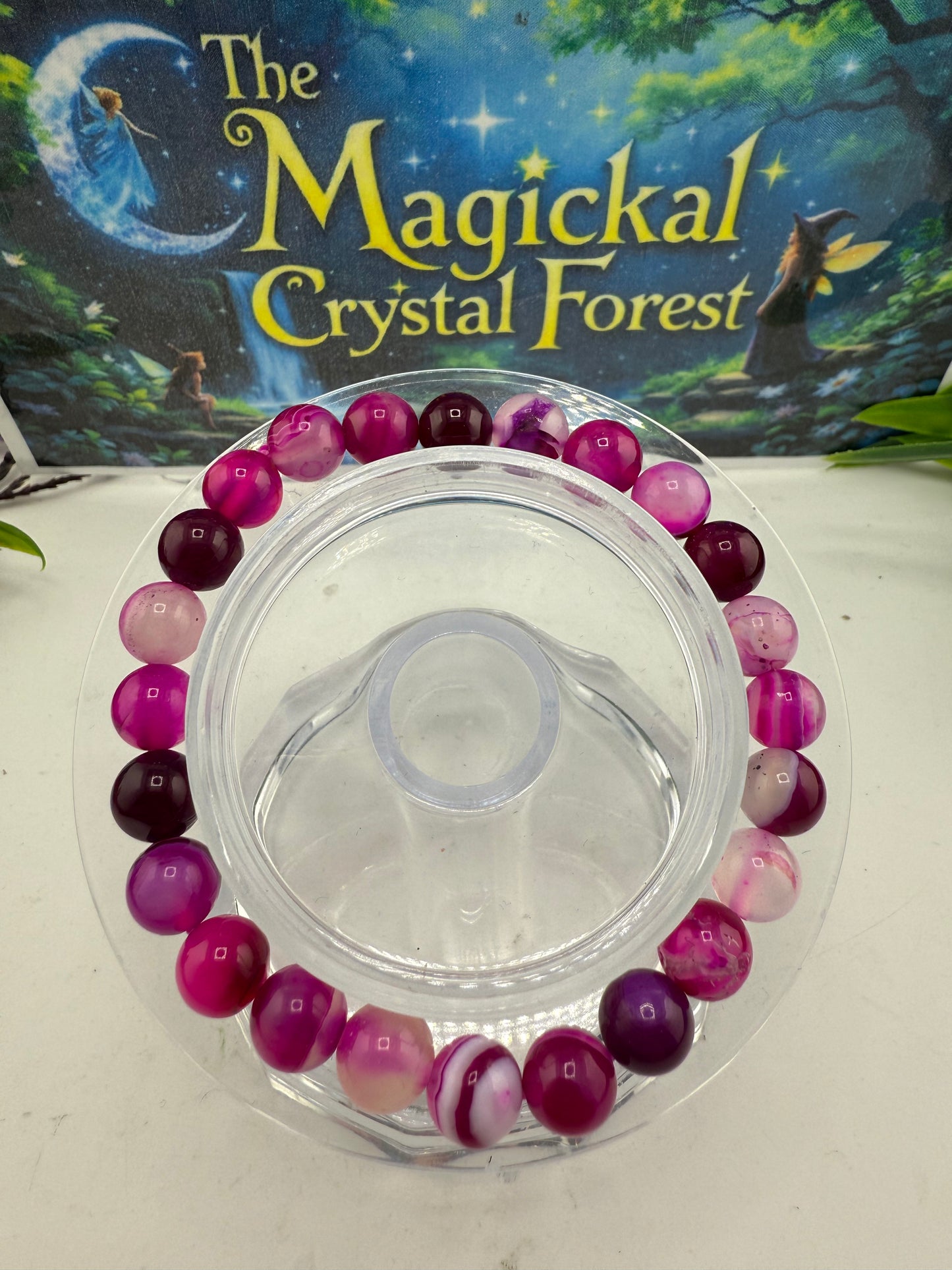 Pink agate Crystal Bracelet 8mm