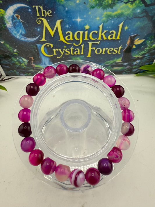 Pink agate Crystal Bracelet 8mm