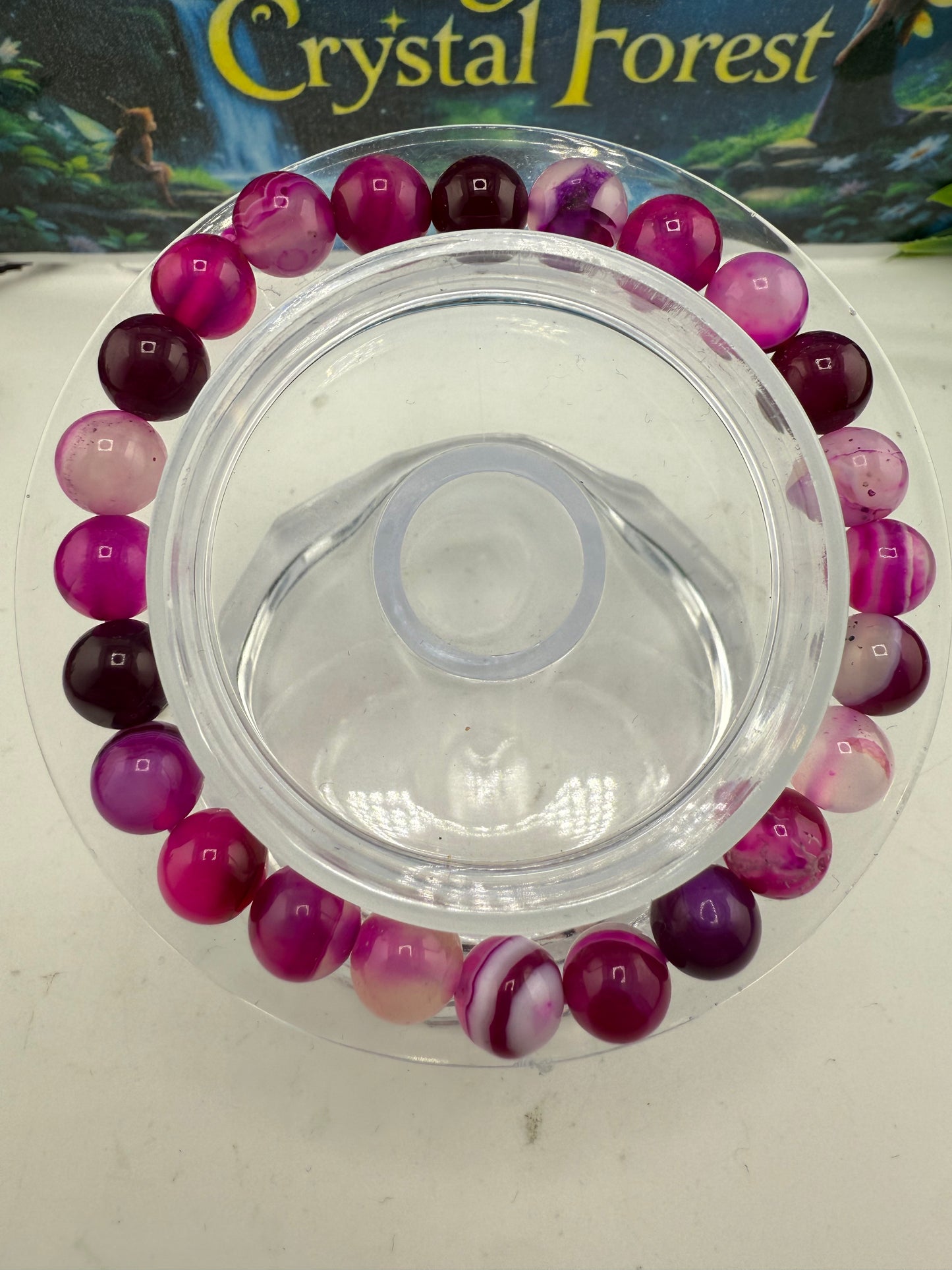 Pink agate Crystal Bracelet 8mm