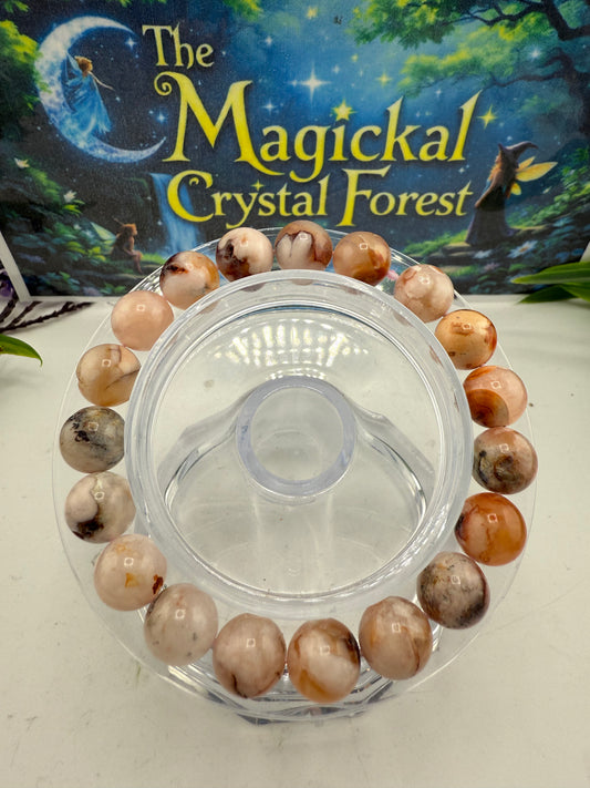 Flower Agate Bead Bracelet 10mm