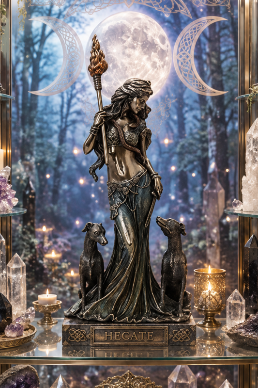 Hecate Greek Goddess of Magic with Dogs Statue